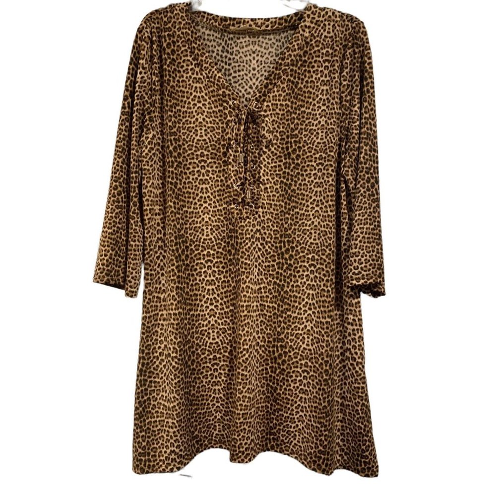 Sandiva V-Neck Bodycon Midi Women's Large Leopard Print Long Sleeve Dress
